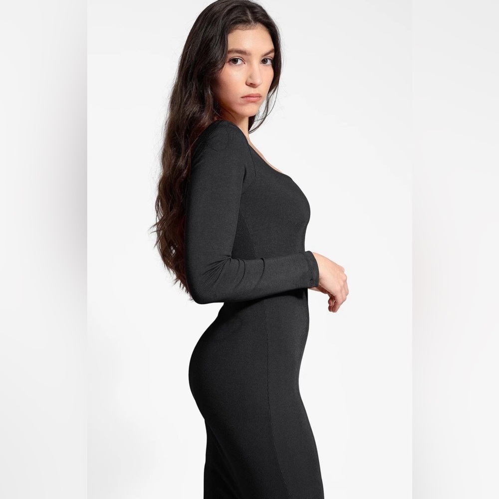 Popilush Shapewear Square Neck Long Sleeve Slimming Modal Maxi Dress - Picture 6 of 9